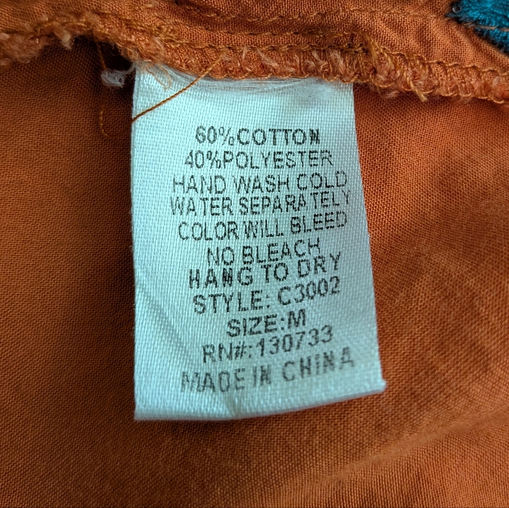 Umgee Burnt Orange and Blue Embroidery Boho Shirt - Picture 10 of 13